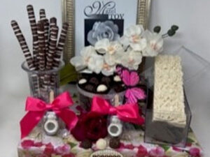 Pretty in Pink Floral Log & Truffle Pop Gift Centerpiece