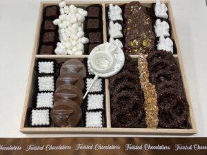 LARGE CUSTOM CHOCOLATE ENGAGEMENT WOODEN GIFT TRAY