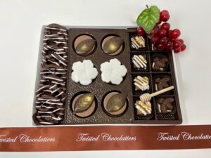 Chocolate Petit Four-Chocolate BonBon & Chocolate Dipped Pretzel Gift Box